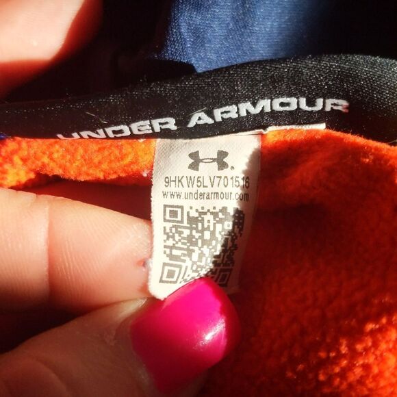 5/$55 Under Armour red/orange hoodie sweatshirt, blue/navy logo & hood lining L - Picture 5 of 5